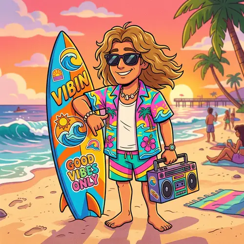 Vibin Animated Mascot: Chill Surfer Vibes