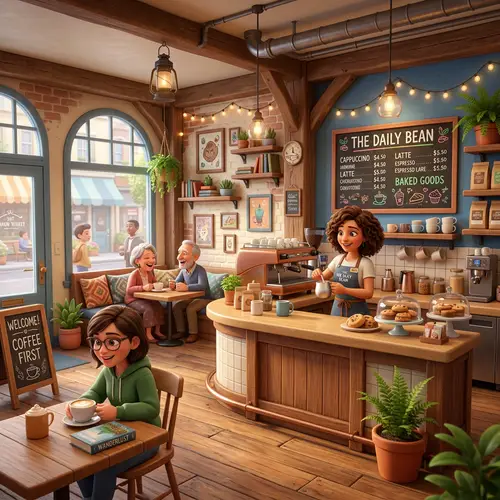 Pixar Style 3D Coffee Shop Interior