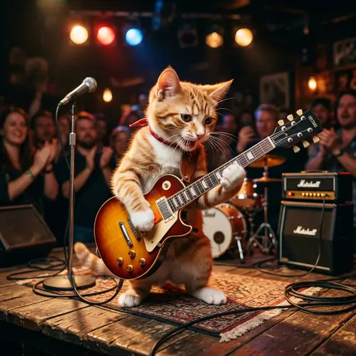 Cat Playing Guitar - Furry Musician