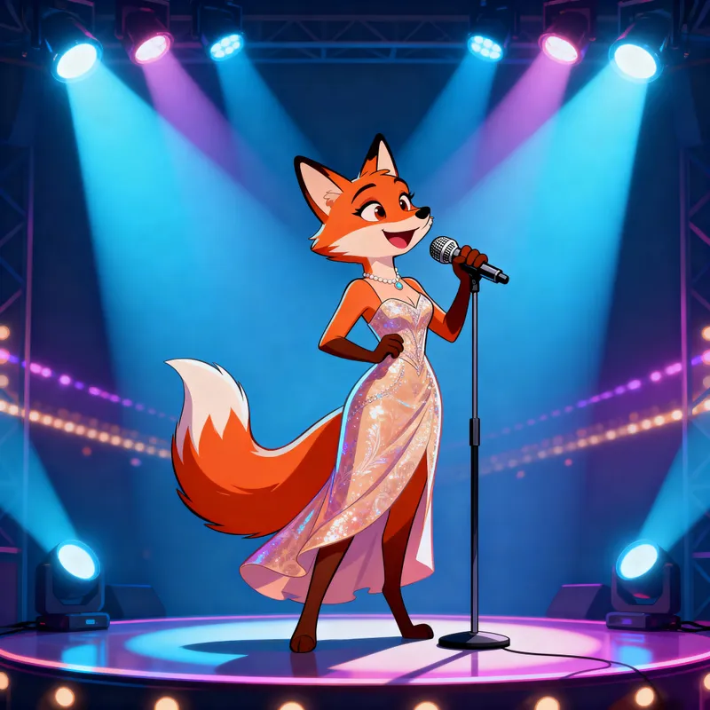 Charming Vixen Ready to Sing on Stage