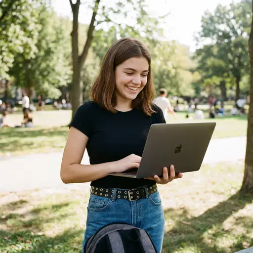 Teen Girl with Laptop: Stylish & Smiling