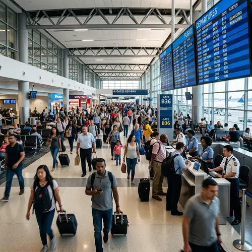 Vibrant Airport Terminal with Diverse Travelers | Airport Images