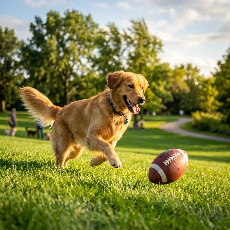Energetic Dog Playing with Vibrant Leather Football