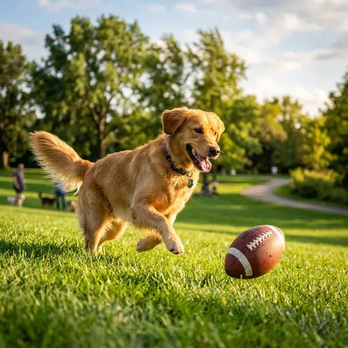 Energetic Dog Playing with Vibrant Football - Joyful Park Moment
