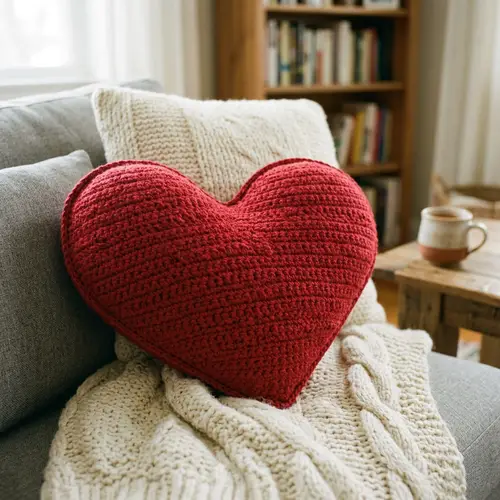 Crochet Heart Shape Pillow - Cozy Decor