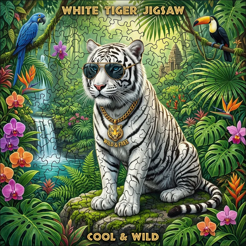 Cool White Tiger Puzzle Design with Sunglasses