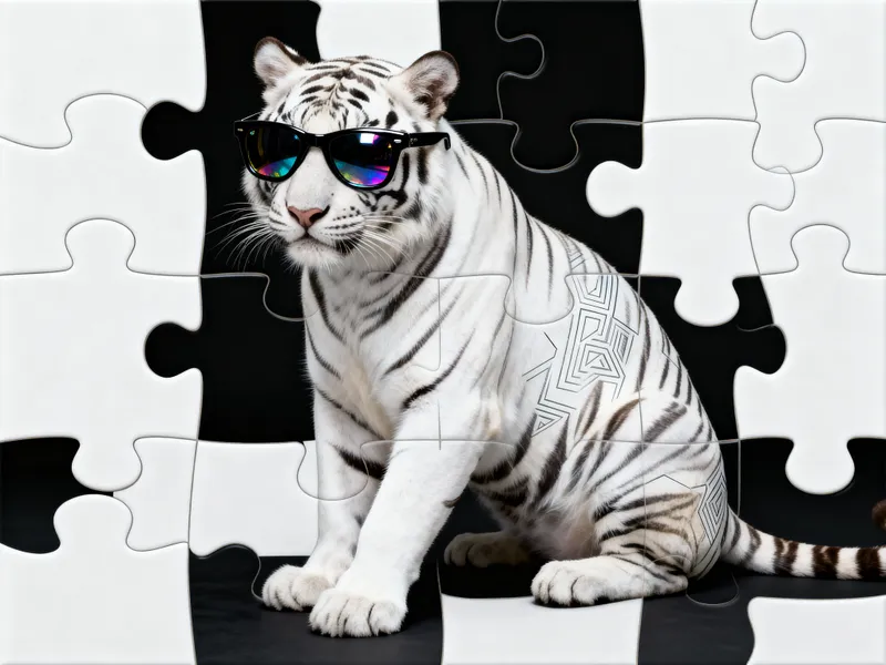 Cool White Tiger Puzzle Design with Sunglasses