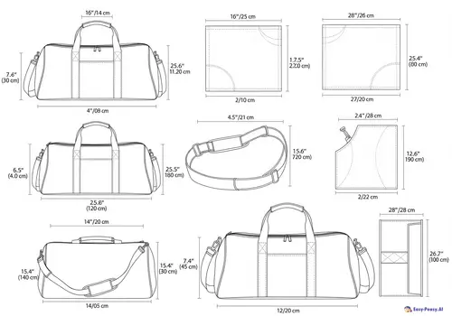 Sport Bag Pattern with Measurements & Line Drawings