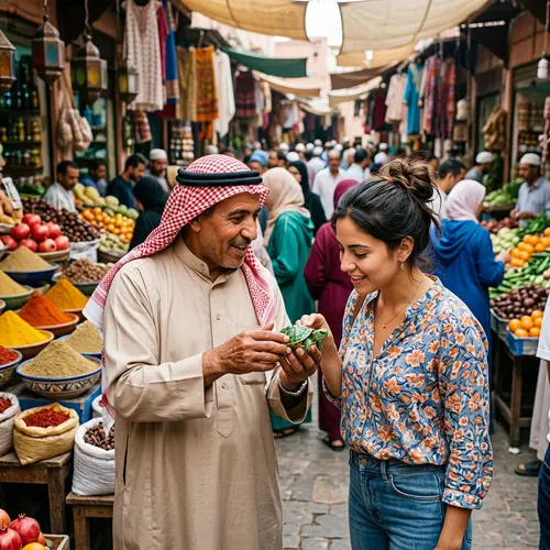 Vibrant Market Scene: Man Selling Turtle to Interested Woman
