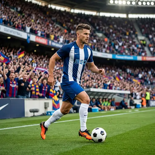 Professional Football Player Dribbling on Green Field