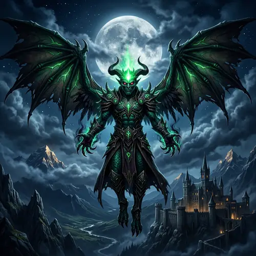 Mystical Villain with Expansive Wings | Dramatic Moonlit Scene