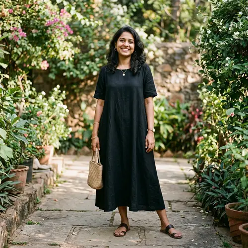 South Asian Woman in Casual Black Dress | Elegant and Relaxed