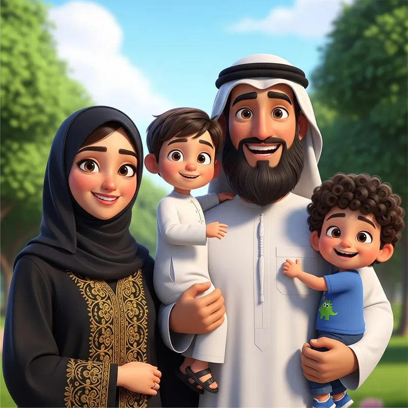 Animated Family of 4: Abaya & Beard