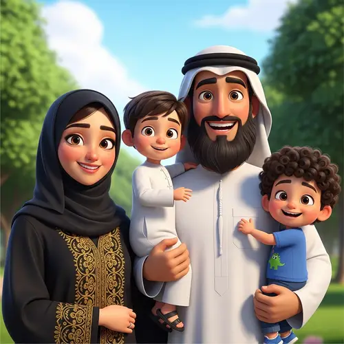Animated Family of 4: Abaya & Beard