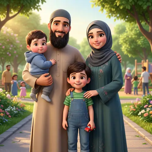 Animated Family of 4: Abaya & Beard