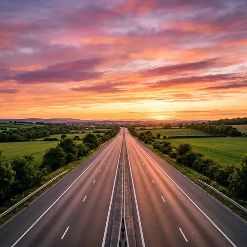 Serene Sunset on a Quiet Highway