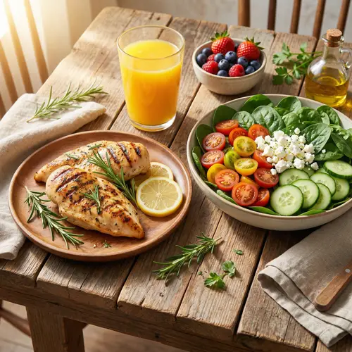 Healthy Meal with Grilled Chicken, Fresh Salad, and Berries