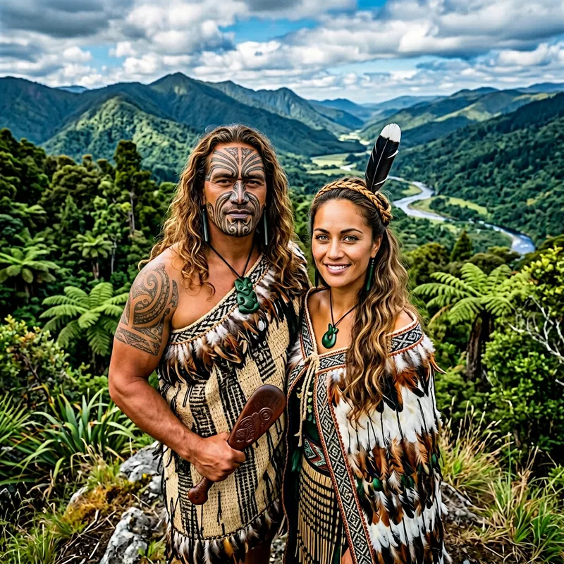 Captivating Maori Culture Portrait in Green Landscape Captivating Maori Culture Portrait in Green Landscape