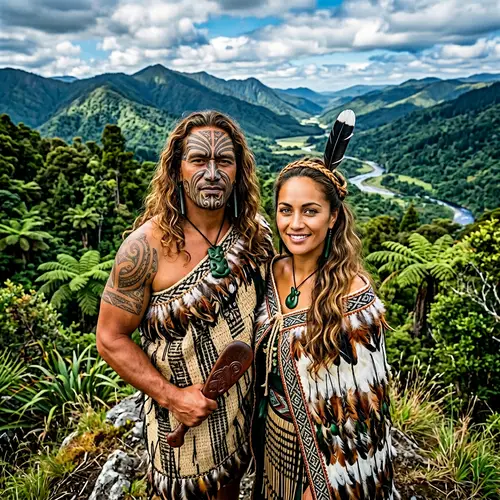 Vibrant Maori Culture Portrait in Lush Landscape