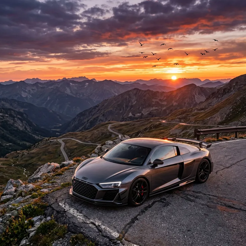 Audi R8 at Sunset: A Mountain Retreat Audi R8 at Sunset: A Mountain Retreat