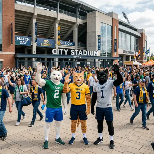 Cheerful Cat Men at the Football Stadium