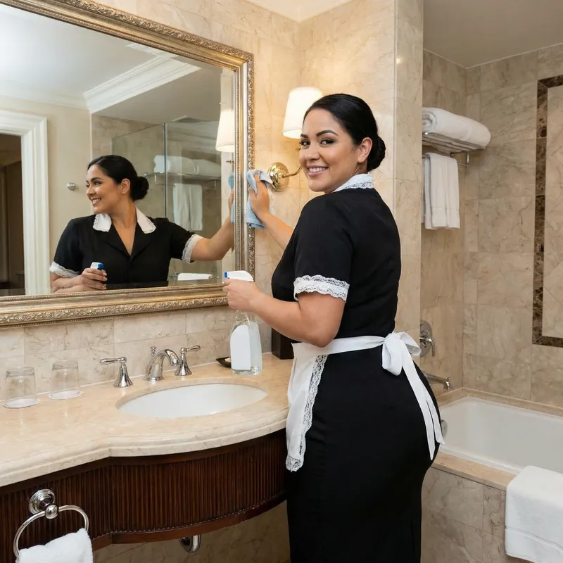 Sexy Latina Hotel Maid in Traditional Outfit