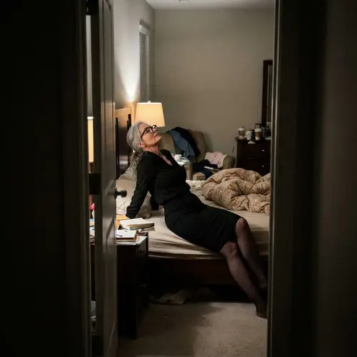Elegant Silver-Haired MILF in Bedroom Drama