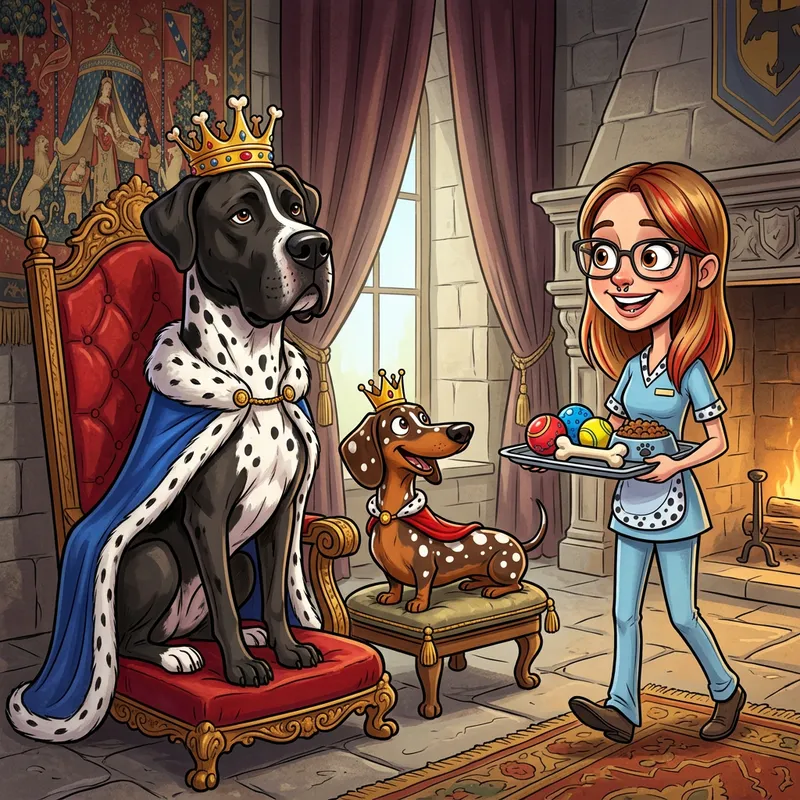 Caricature of Royal Dogs and Their Servant Girl