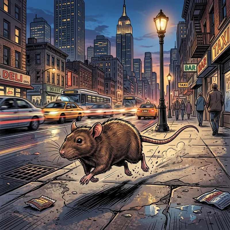 Urban Rat Running Down City Street - Comic Style Artwork Urban Rat Running Down City Street - Comic Style Artwork