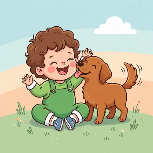 Joyful Toddler and Dog | Minimalistic Cartoon Image