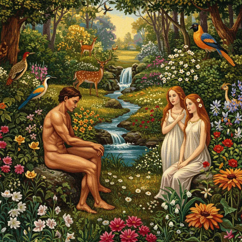 Adam and Eve in the Garden: Nature's Beauty