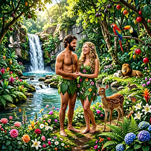 Adam and Eve in the Garden: Nature's Beauty