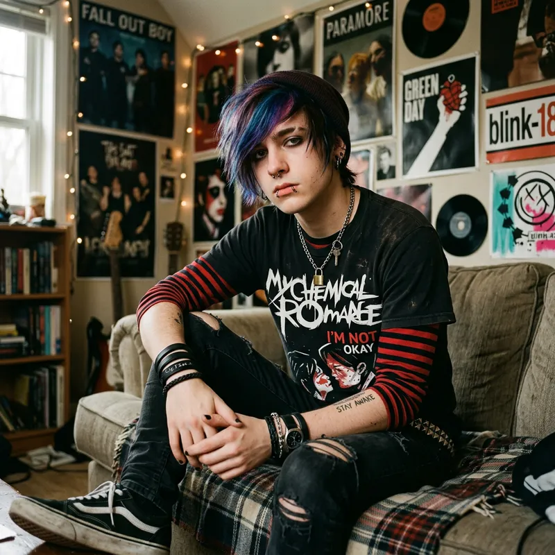 Emo Boy with Piercings & Dyed Hair Style