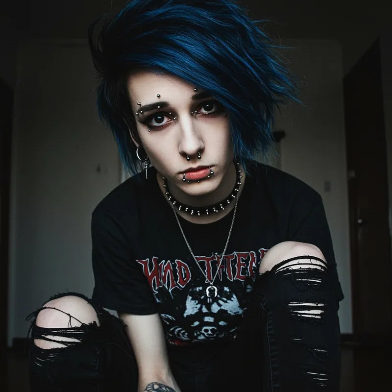Emo Boy with Piercings & Dyed Hair Style