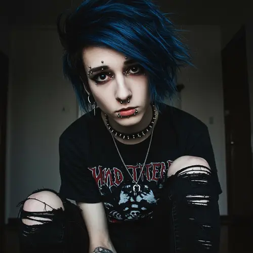 Emo Boy with Piercings & Dyed Hair Style