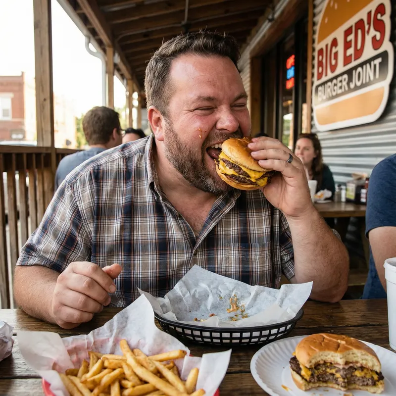 Joyful Eating: A Man Enjoys Delicious Hamburgers