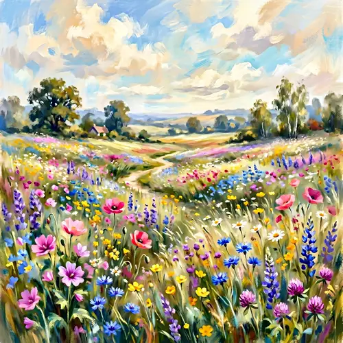 Vibrant Wildflowers in Impressionist Style