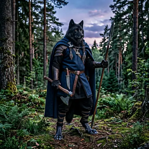 Anthropomorphic Male Wolf in Striking Nordic Warrior Attire