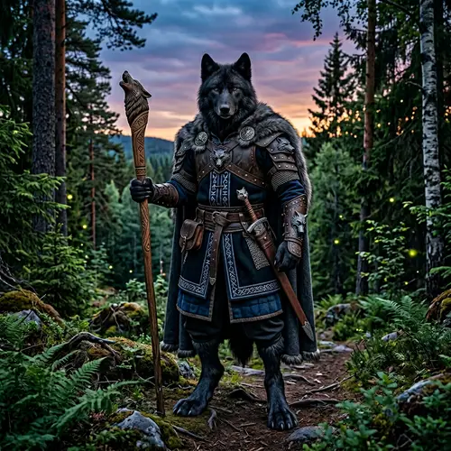 Male Black Wolf in Striking Nordic Warrior Costume