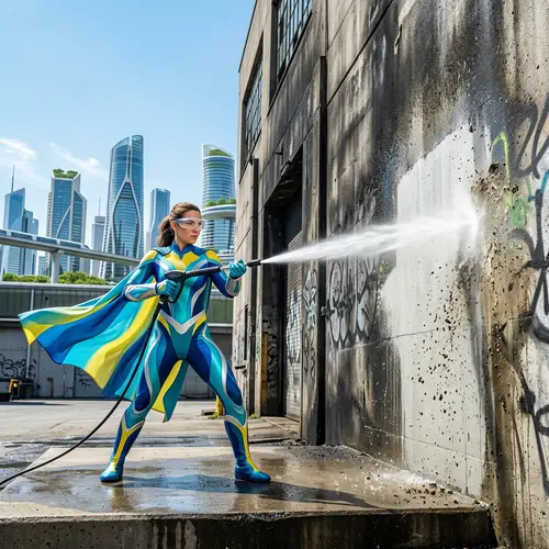 Superhero High-Pressure Cleaning | Futuristic Cityscape Action