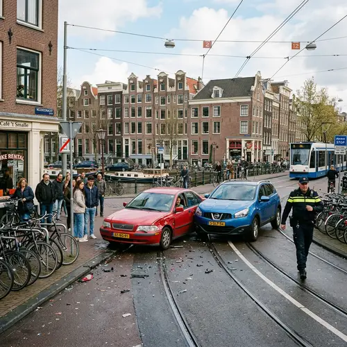 Automotive Accident in Bustling Amsterdam City Center