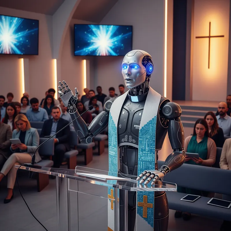 AI Robot Pastor Leading Modern Church Service