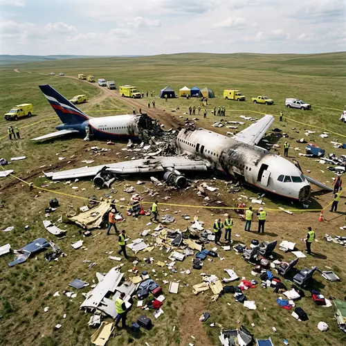 Large Plane Crash Site with Debris Overview