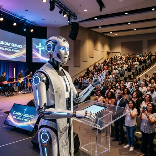 AI Robot Pastor Leading Modern Church Service