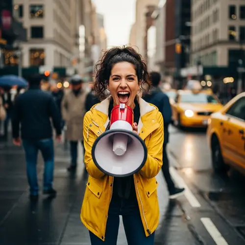 Empowered Voices: Women Shouting with Megaphones
