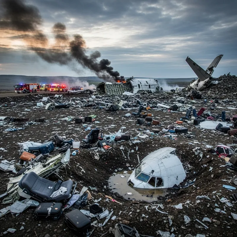 Large Plane Crash Site with Debris Overview
