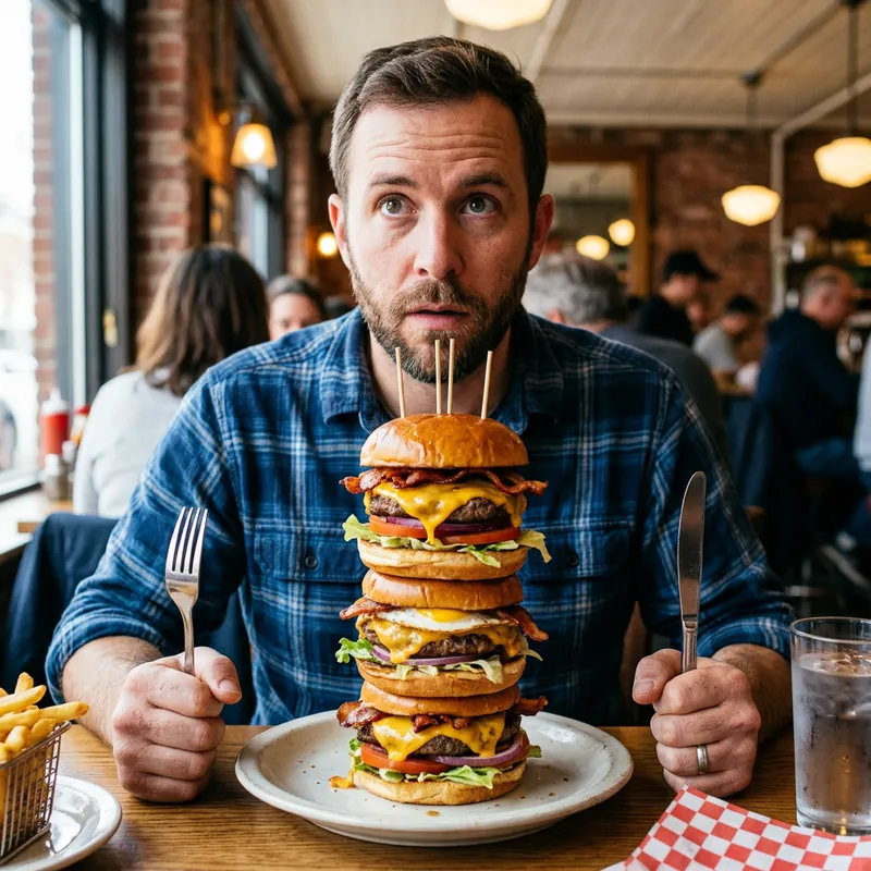 Man Ready to Tackle Giant Sandwich Man Ready to Tackle Giant Sandwich