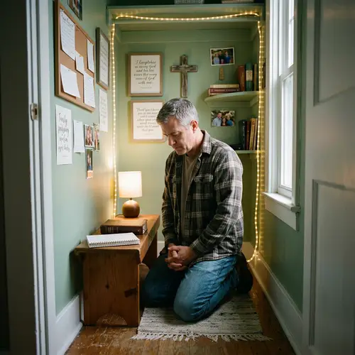Man Praying in His Prayer Closet