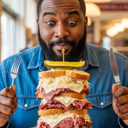 Man Ready to Tackle Giant Sandwich
