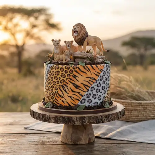 Lion Pride Cake: Exotic Animal Pattern Design